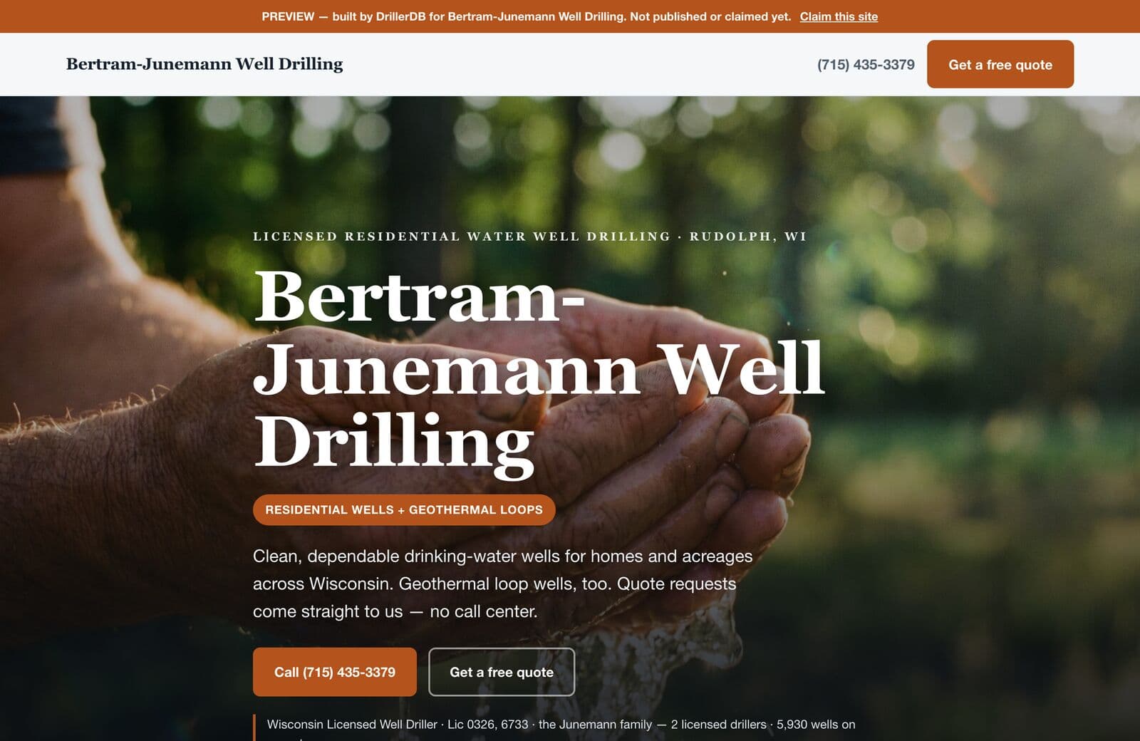 Website built for Bertram-Junemann Well Drilling