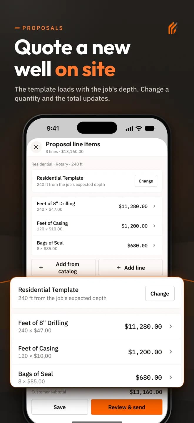 Proposal screen in DrillerDB 2.0 for iPhone