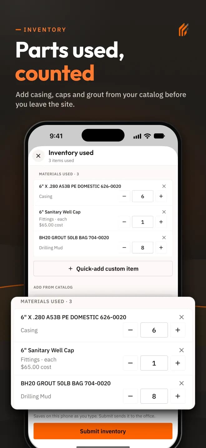Inventory screen in DrillerDB 2.0 for iPhone