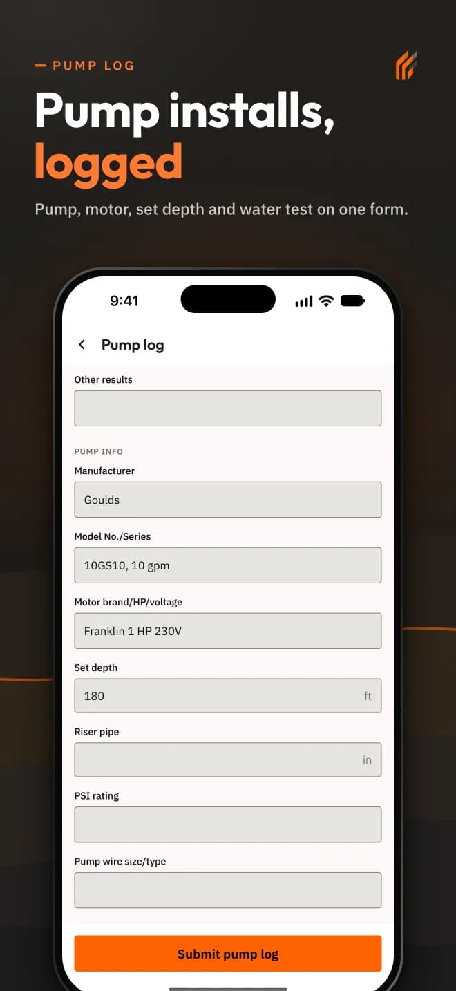 Pump log screen in DrillerDB 2.0 for iPhone