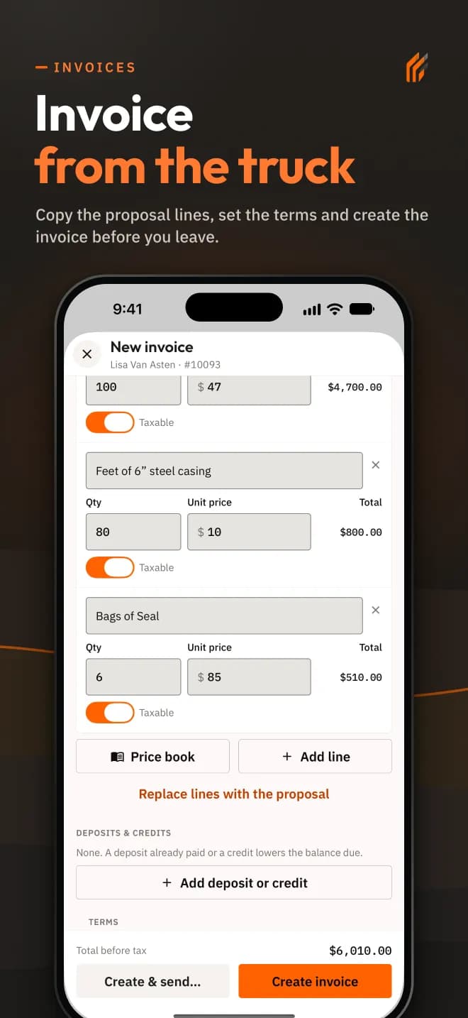 Invoice screen in DrillerDB 2.0 for iPhone