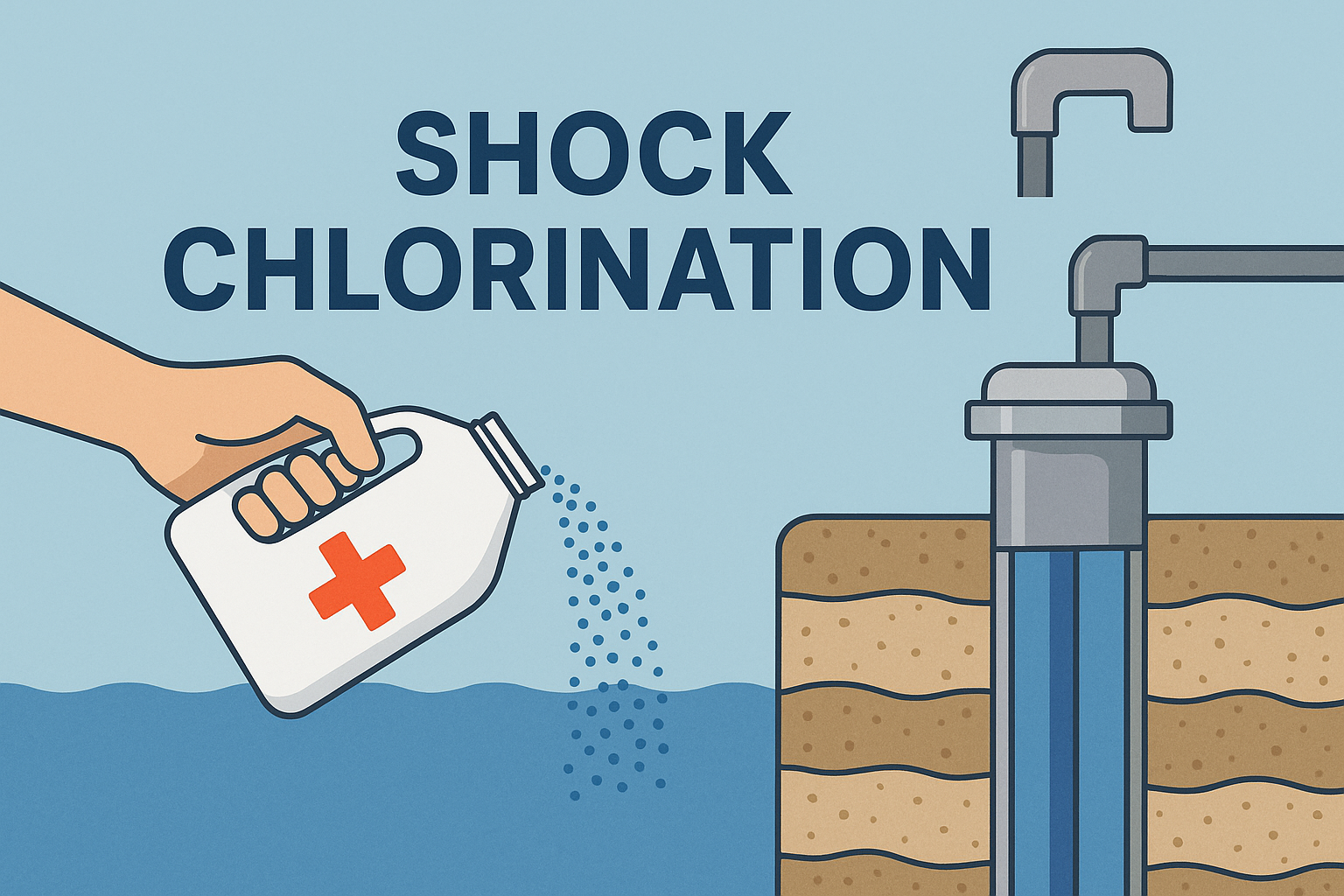 Shock chlorination process for disinfecting a residential water well