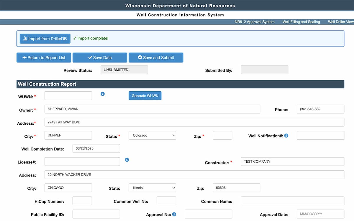 Screenshot of the DrillerDB Autofill button on the DNR form