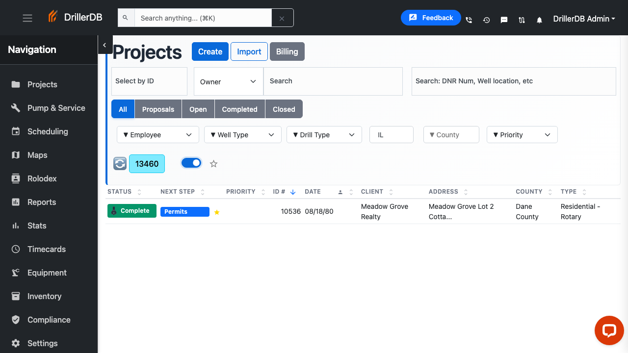 Starred filter active showing only favorited projects