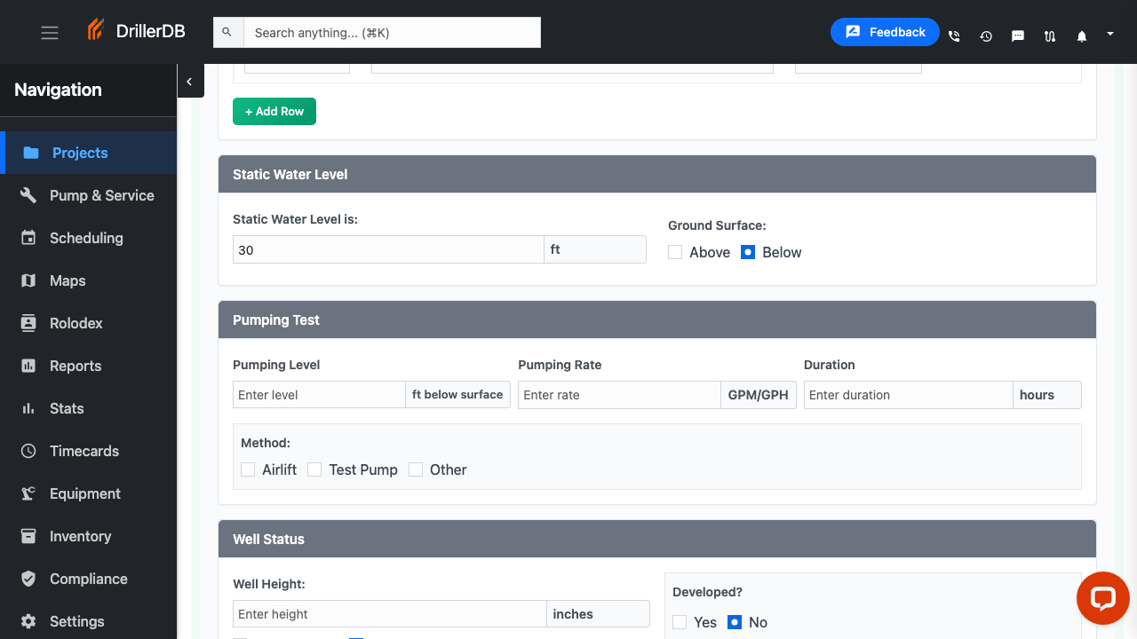 Well Status section with checkboxes