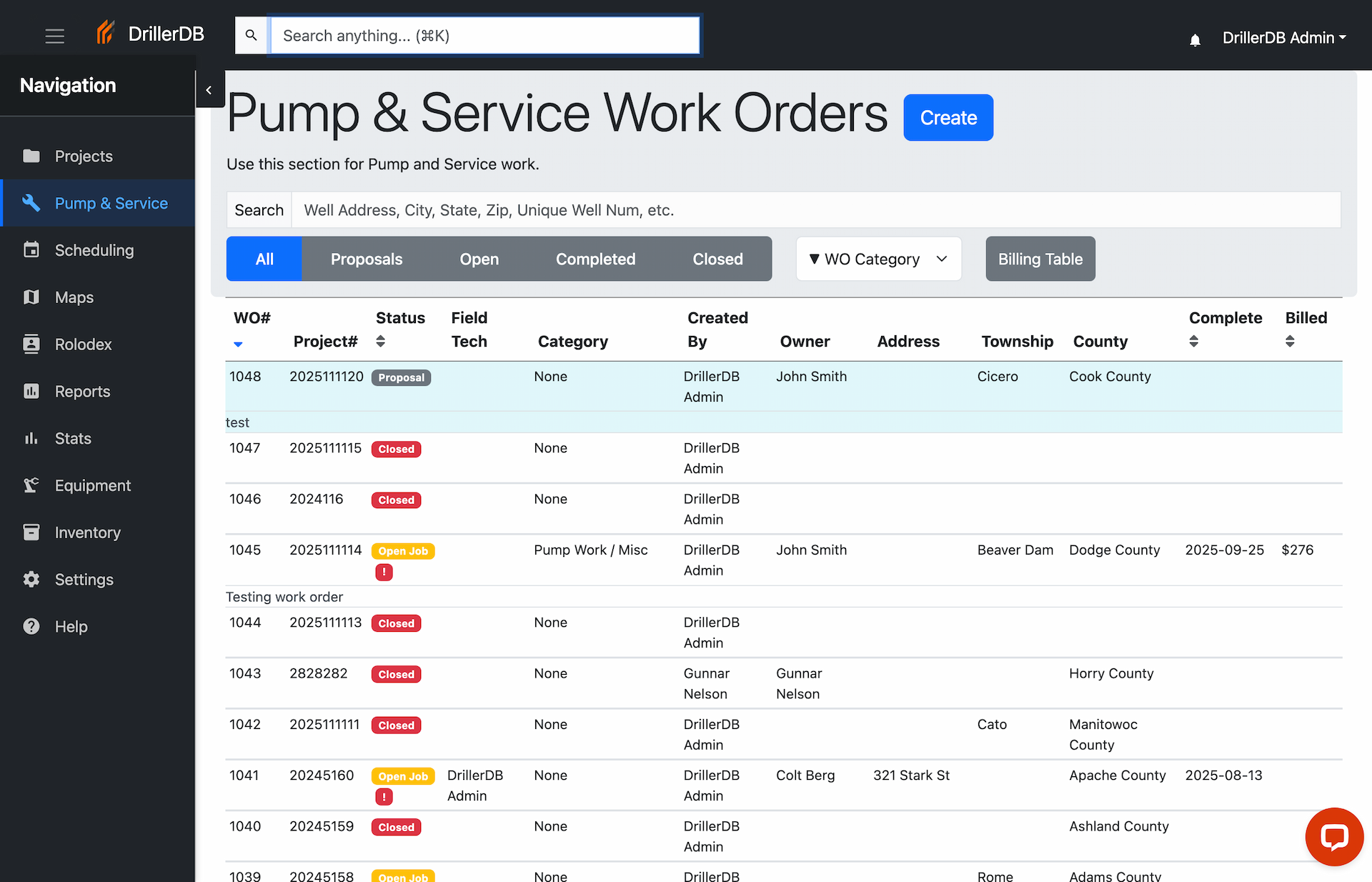 Pump & Service Work Orders