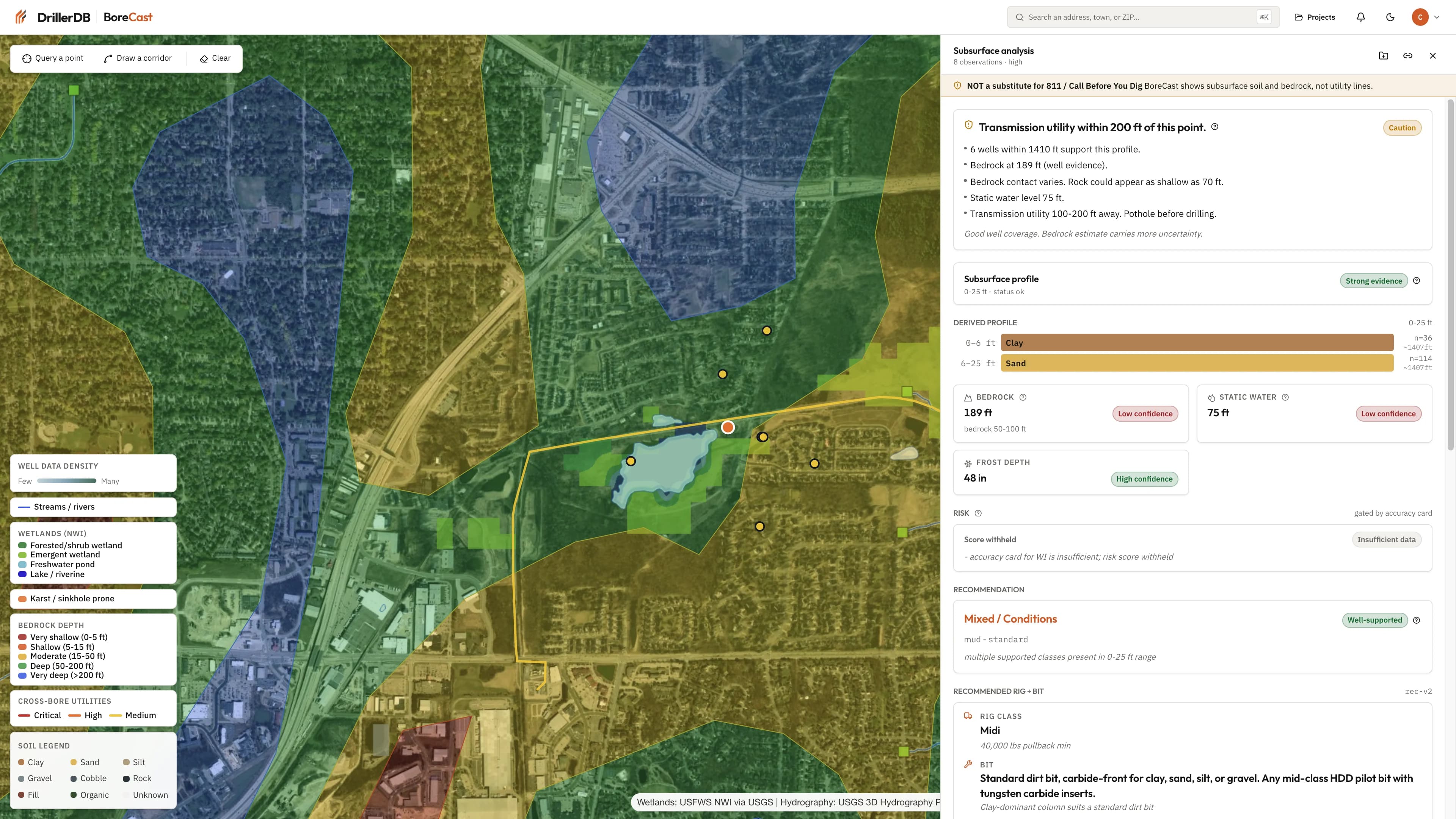 BoreCast point screening interface for HDD pre-bid review