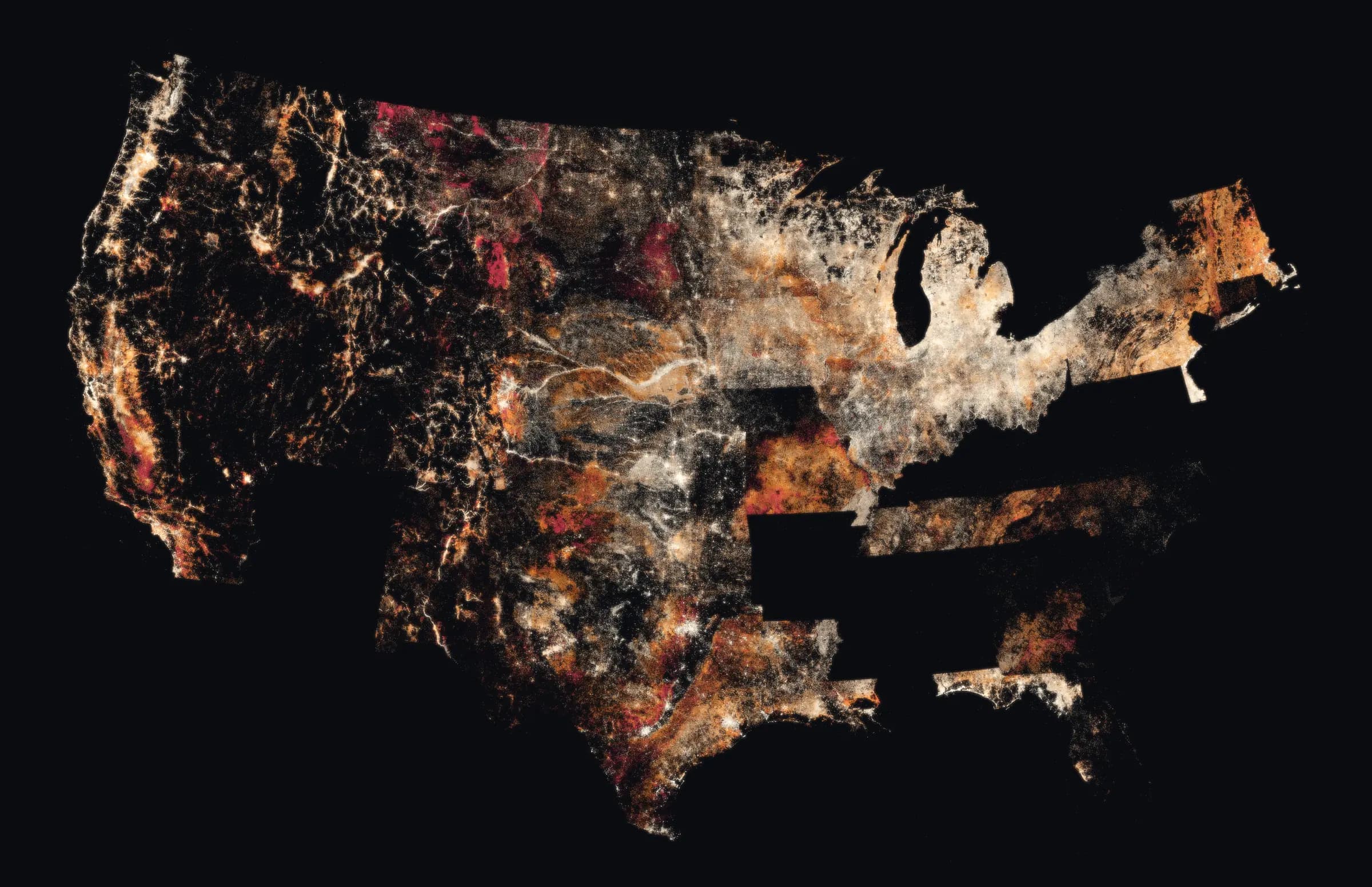 The 10.5 million well logs DrillerDB has extracted and standardized into the Underground Lithology Grid, drawn from their real locations. Color shows the average depth of the described wells.