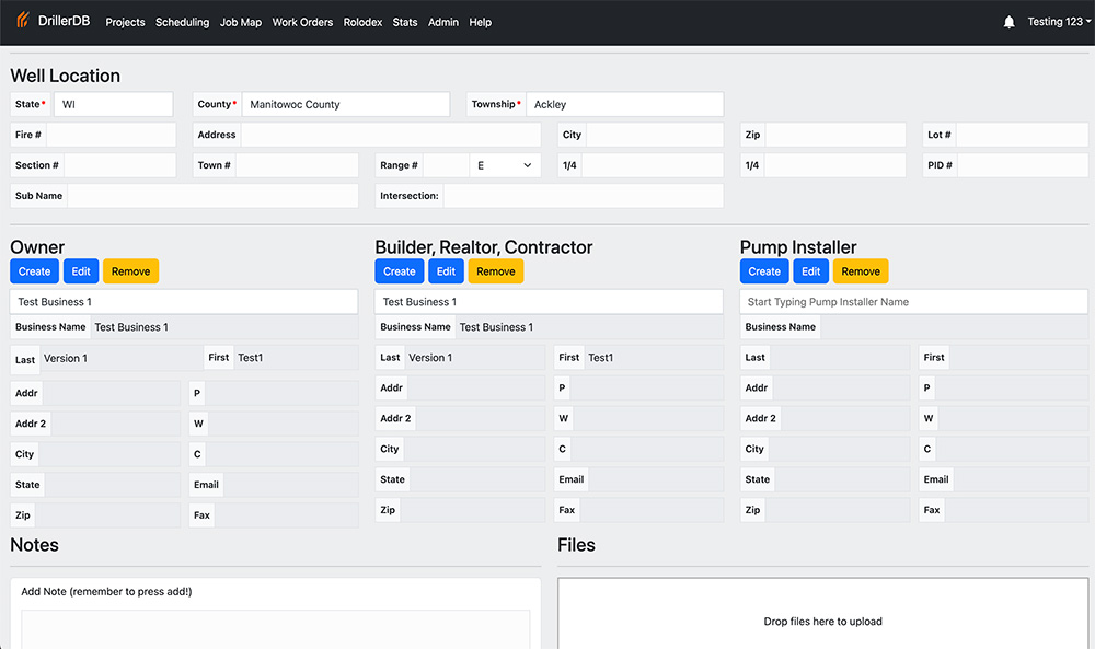 DrillerDB Project Management Page Image