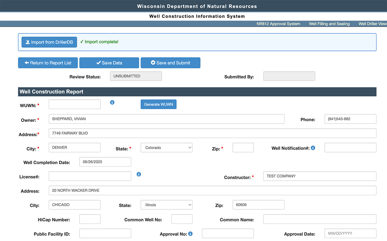 Screenshot of the DrillerDB Autofill button on the DNR form